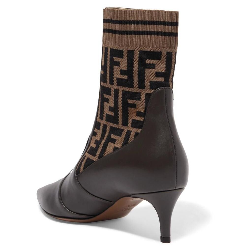 FENDI Rockoko FF logo stretch knit leather ankle boots - Picture 4 of 7